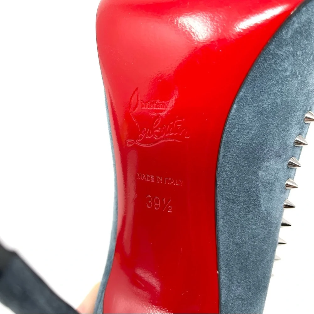Christian Louboutin Blue Suede Anjalina Spike Studded High Heels Pumps 39.5 9.5